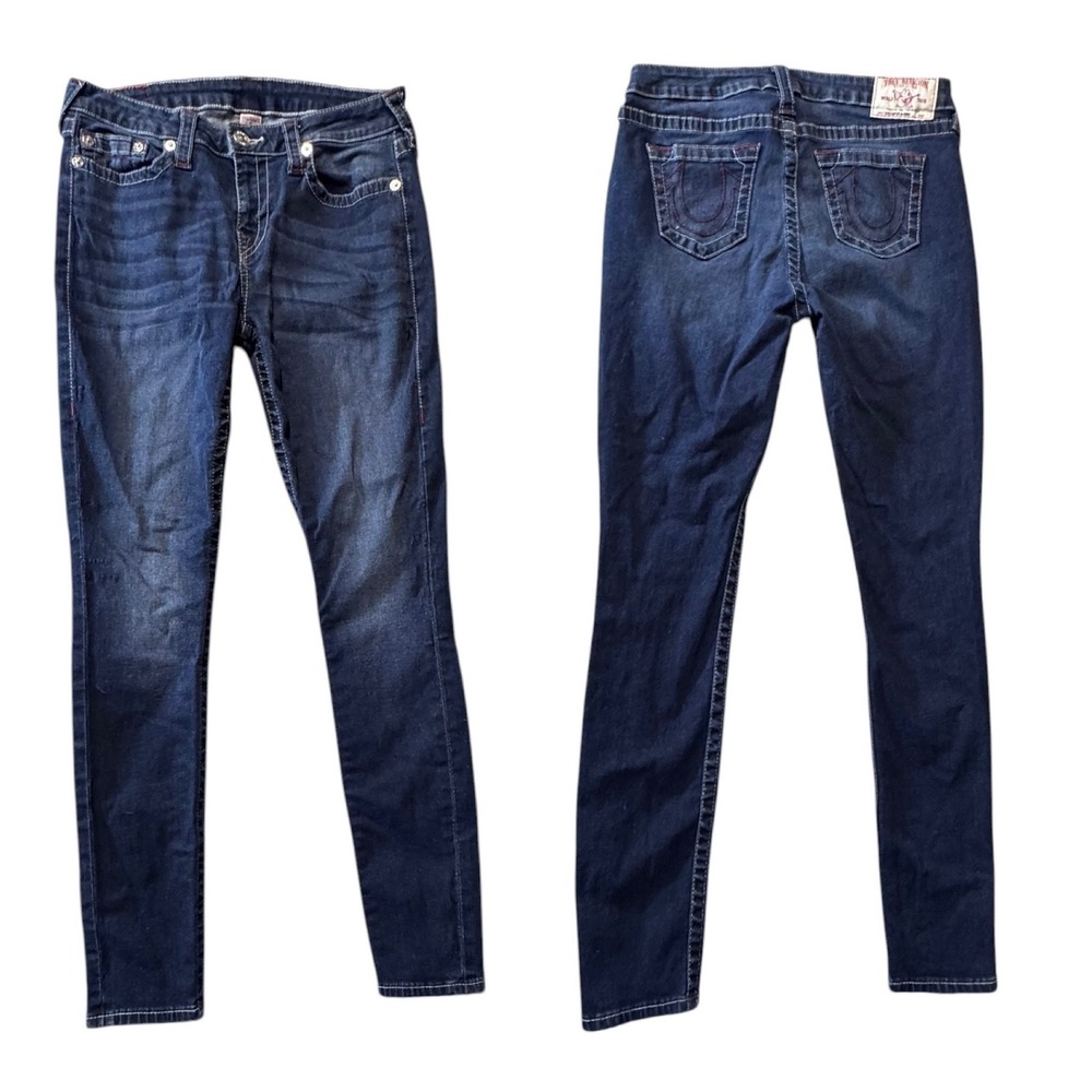 True Religion Super Skinny Jeans Womens 30 Dark Wash Blue Contrast Stitch Y2K